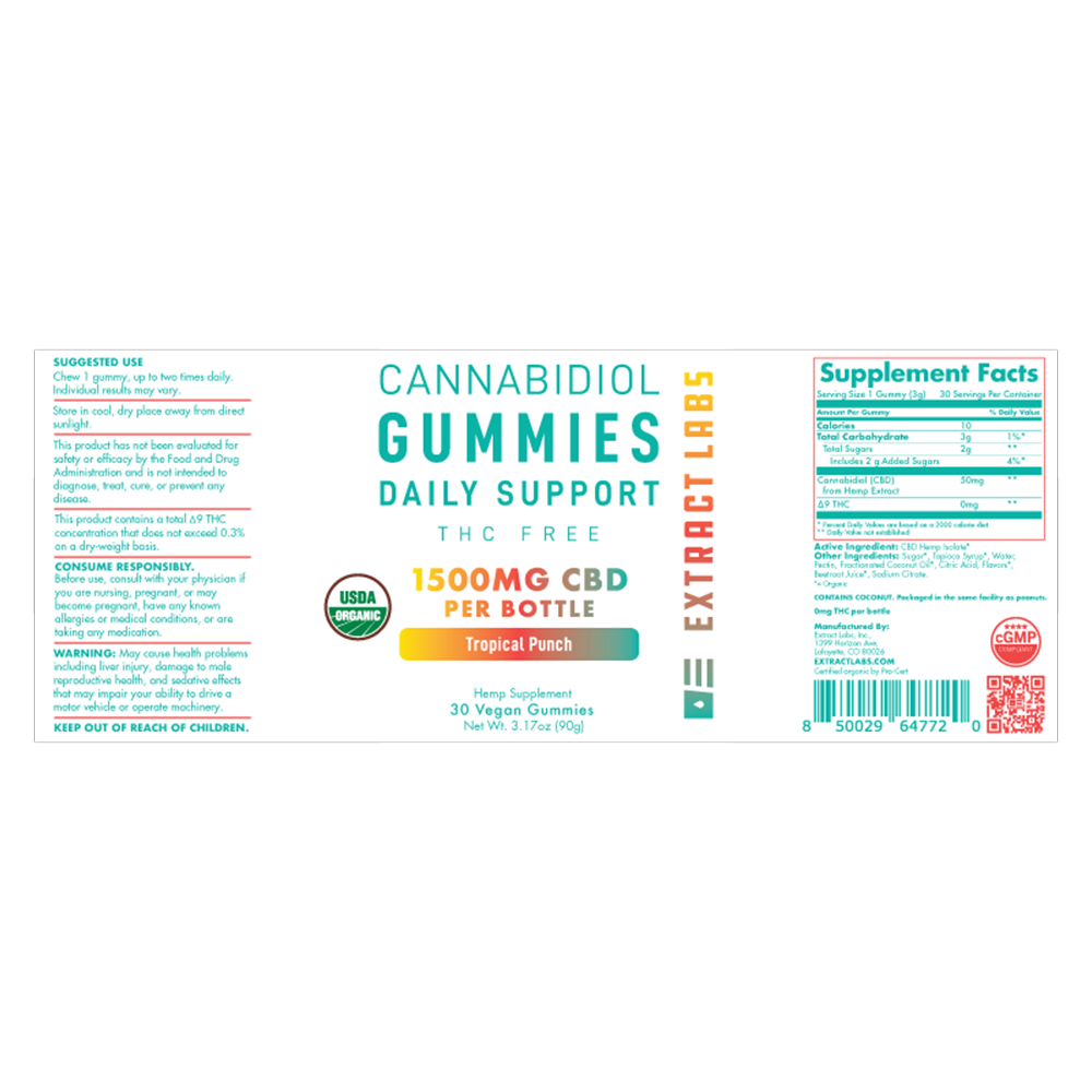 Organic CBD Isolate Gummies | Daily Support | Tropical Punch | Vegan