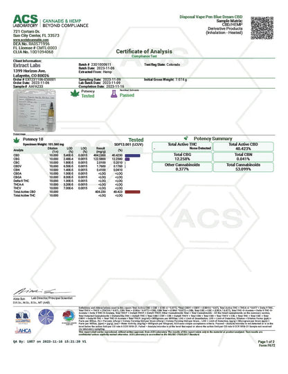 Extract Labs CBD Vape Cartridge Blue Dream (Sativa Dominant)